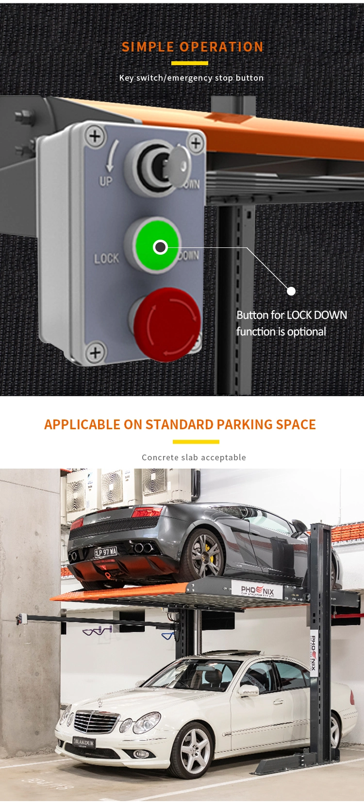 CE TUV Eac 2 Level Mechanical Parking 2 Post Car Parking Lift