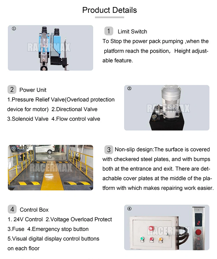 Electric Hydraulic Car Elevator Garage Equipment Lifter 4 Post Car Lift Auto Lift for Car Repair and Car Floor Transfer Car Parking 4s 4 Store Use